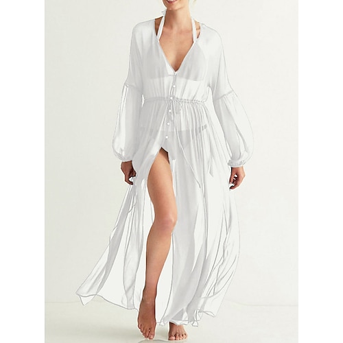 

Maillots de Bain Vêtement couvrant Robe de plage Maillot de bain Femme Protection UV Bouton Couleur monochrome Normal Col en V Maillots de bain nouveau à la mode Vacances / Moderne