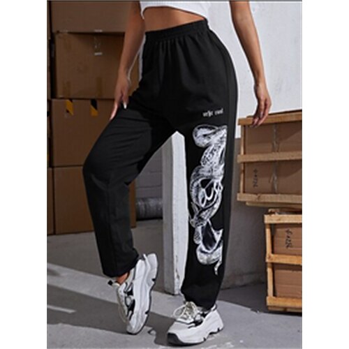 

Women's Casual / Sporty Athleisure Jogger Sweatpants Elastic Drawstring Design Print Full Length Pants Leisure Sports Weekend Micro-elastic Graphic Patterned Comfort Mid Waist Black S M L XL XXL