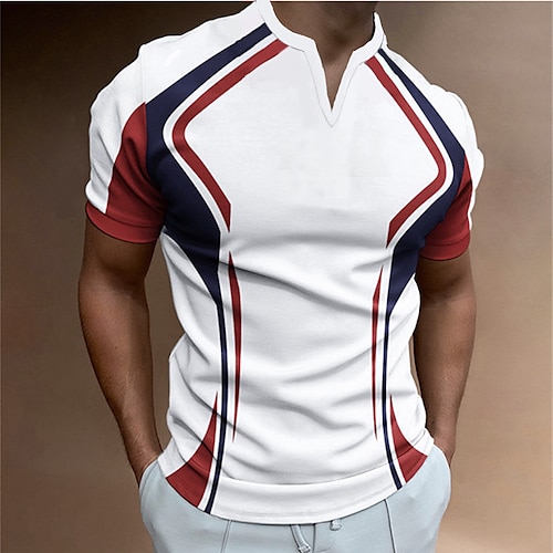 

Men's T shirt Tee Graphic Patterned Color Block V Neck Street Casual Print Short Sleeve Tops Designer Fashion Classic Comfortable White / Summer