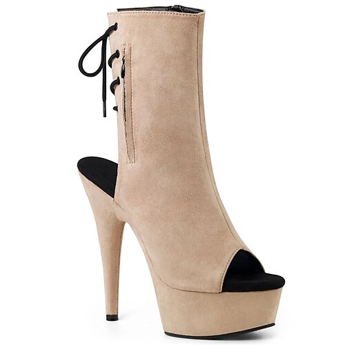 

Women's Pole Dancing Shoes Performance Pole Dancing Stilettos Ankle Boots Platform Solid Color Slim High Heel Peep Toe Zipper Adults' Almond Black Red