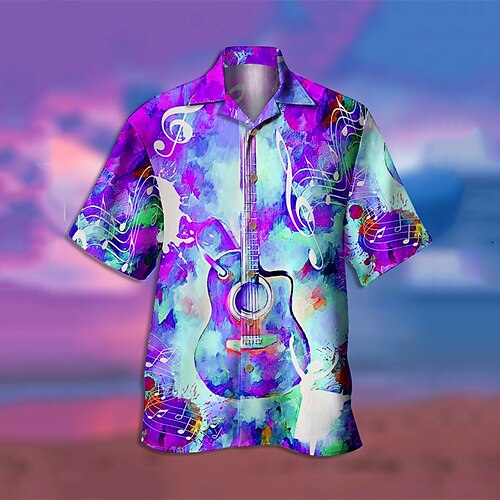 

Hombre Camisa Instrumento musical Cuello Vuelto Morado Impresión 3D Calle Diario Manga Corta 3D Abotonar Ropa Moda Casual Transpirable Cómodo / Playa