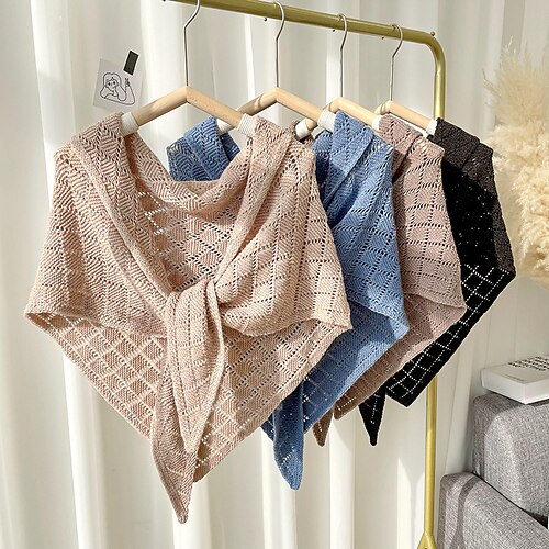 

New Knitted Small Shawl Women Wear Spring and Autumn Thin Hollow Shawl Sunscreen and Warm Pure Color Triangular Shawl