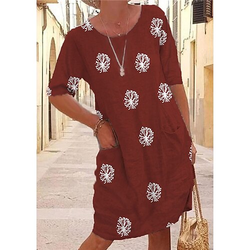 

Women's Shift Dress Short Mini Dress Green Blue Purple Wine Brown Half Sleeve Floral Pocket Print Fall Spring Round Neck Casual Fashion 2022 XS S M L XL XXL 3XL 4XL 5XL 6XL