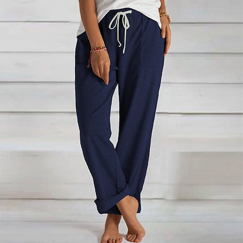 

Women's Culottes Wide Leg Chinos Pants Trousers Dark Blue Gray Black Mid Waist Casual / Sporty Athleisure Casual Weekend Side Pockets Micro-elastic Full Length Comfort Plain S M L XL XXL