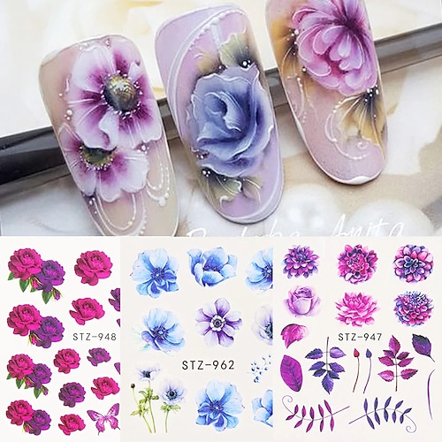 

4pcs Blossom Flower Nail Stickers Rose Floral Decals Leaf Water Transfer Foil Slider Nail Art Decoration Manicure