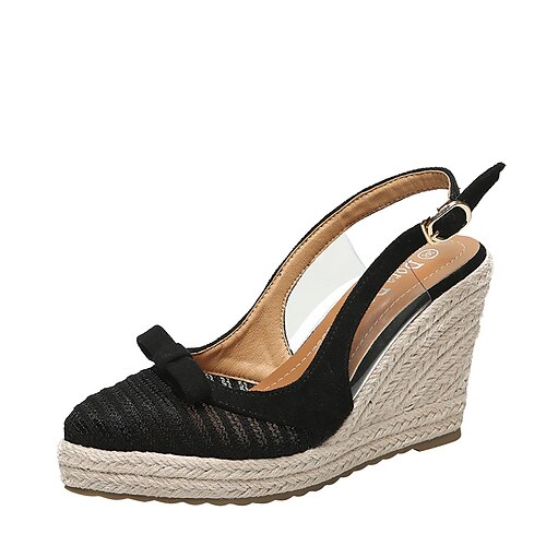 

Women's Heels Wedge Sandals Espadrilles Clear Shoes Bowknot Wedge Heel Closed Toe Elegant Casual Daily Office PU Leather Buckle Fall Spring Solid Colored Almond Black