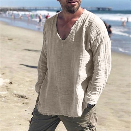 

Men's Casual Shirt Solid Color V Neck Street Casual Long Sleeve Tops Casual Fashion Breathable Comfortable Gray Wine Light gray
