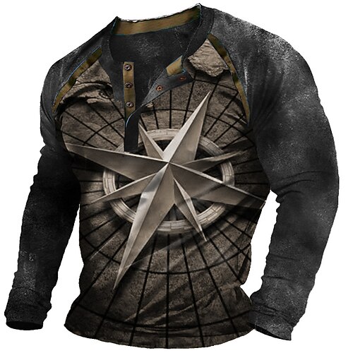 

Men's Henley Shirt T shirt Tee 3D Print Patchwork Graphic Patterned Henley Street Casual Patchwork Button-Down Long Sleeve Tops Designer Basic Fashion Classic Dark Gray / Summer