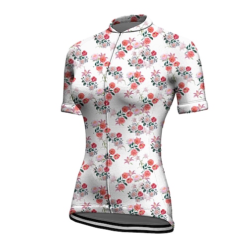 

21Grams Women's Cycling Jersey Short Sleeve Bike Top with 3 Rear Pockets Mountain Bike MTB Road Bike Cycling Breathable Quick Dry Moisture Wicking White Floral Botanical Spandex Polyester Sports