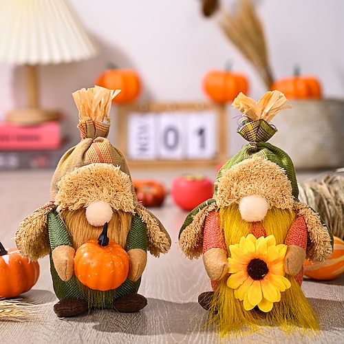 

Season Decoration Faceless Doll Dwarf Doll Harvest Season Burr Hat Pumpkin Faceless Doll