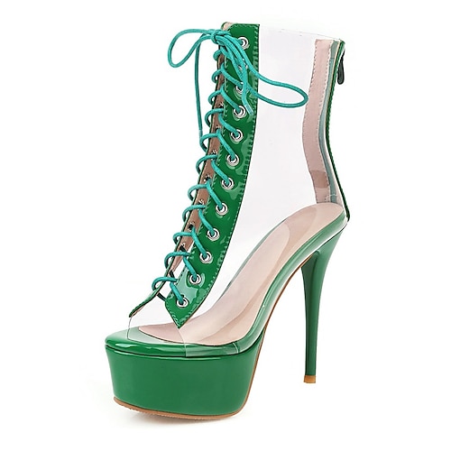 

Women's Dance Boots Pole Dancing Shoes Party Evening Performance Stilettos Ankle Boots Platform Slim High Heel Peep Toe Zipper Adults' Black Green Yellow