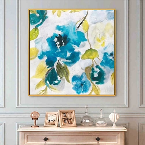 

Handmade Hand Painted Oil Painting Wall Art Blue Flowers Home Decoration Decor Rolled Canvas No Frame Unstretched