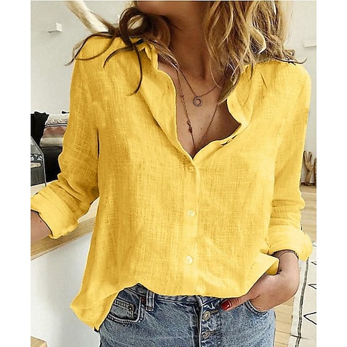 

blusas de lino de manga larga sueltas informales de color sólido para mujer