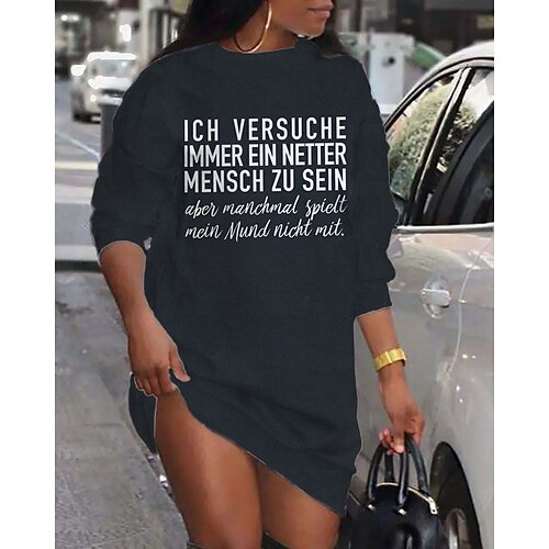 

Women's Shift Dress Short Mini Dress Black Long Sleeve Letter Print Fall Spring Crew Neck Casual Fashion 2022 S M L XL XXL 3XL