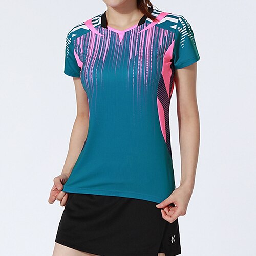 

Women's Tennis Shirt Athletic Shirt Breathable Quick Dry Moisture Wicking Short Sleeve T Shirt Regular Fit V Neck Printed Summer Gym Workout Tennis Badminton / Micro-elastic / Lightweight