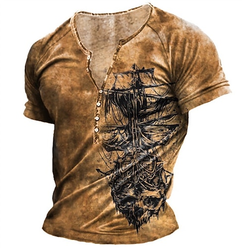 

Homens Camiseta Camisa Henley Camisetas Gráfico Nave espacial Henley Cáqui Impressão 3D Tamanho Grande Ao ar livre Diário Manga Curta Botão para baixo Imprimir Roupa Básico Designer Casual Grande e