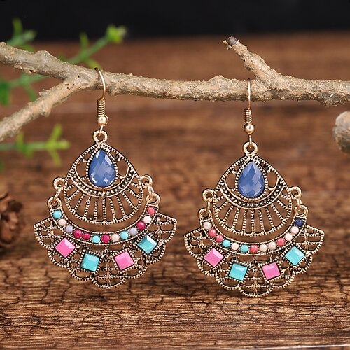 

Women's Drop Earrings Geometrical Skeleton Folk Style Boho Earrings Jewelry Green / Rosy Pink / Rainbow For Daily Holiday 1 Pair