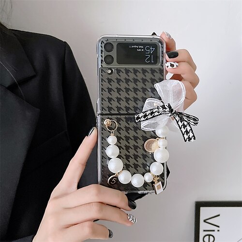 

Phone Case For Samsung Galaxy Back Cover Z Flip 4 Z Flip 3 Portable Translucent with Wrist Strap Lines / Waves Butterfly Geometric Pattern PC Metal