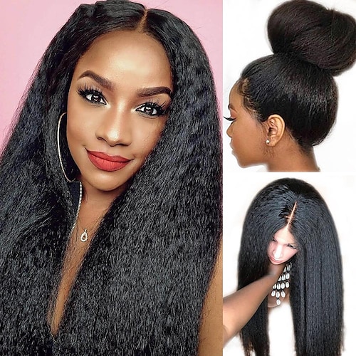 

150% 180% 13x4 Lace Kinky Straight Middle Part Lace Wig 150% Density Brazilian Human Hair Pre Plucked With Baby Hair Remy Glueless for Women