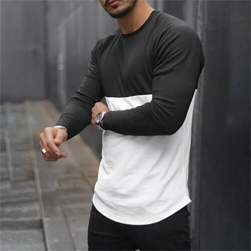 

Men's T shirt Tee Patchwork Crew Neck Black / White Outdoor Street Long Sleeve Patchwork Clothing Apparel Fashion Breathable Comfortable Big and Tall / Summer / Spring / Summer