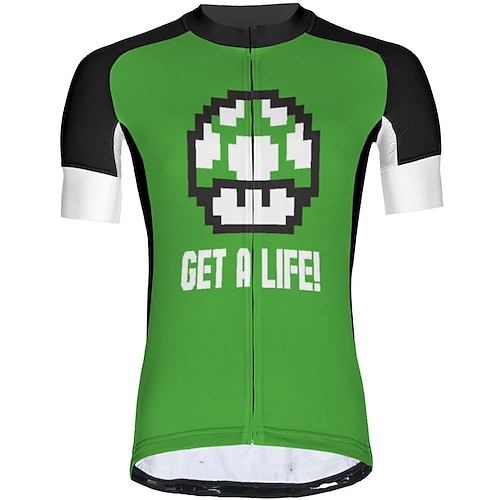 

21Grams Men's Cycling Jersey Short Sleeve Bike Jersey Top with 3 Rear Pockets Mountain Bike MTB Road Bike Cycling Breathable Quick Dry Moisture Wicking Reflective Strips Green Cartoon Polyester