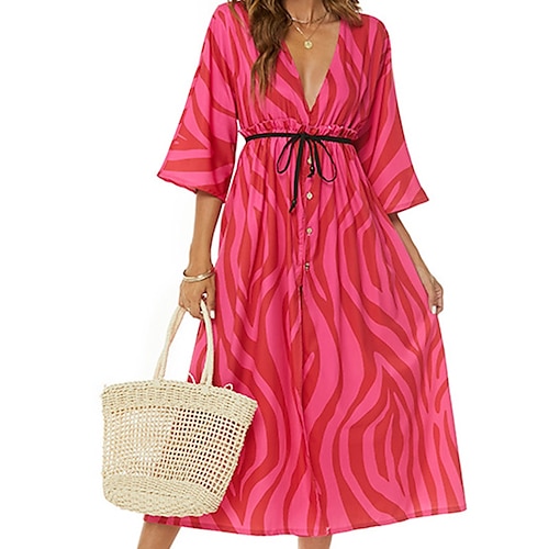 

Mujer Vestido informal Vestido de Columpio Vestido bohemio vestido largo vestido largo Rosa Fucsia Caqui Manga Larga Leopardo Botón Otoño Primavera Escote en Pico Vestido de invierno vestido de otoño