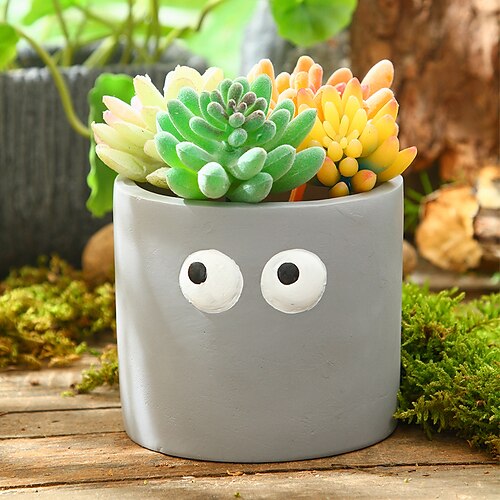 

Grey Big Eyes Flower Pot Decorative Objects Resin Modern Contemporary for Home Decoration Gifts 1pc