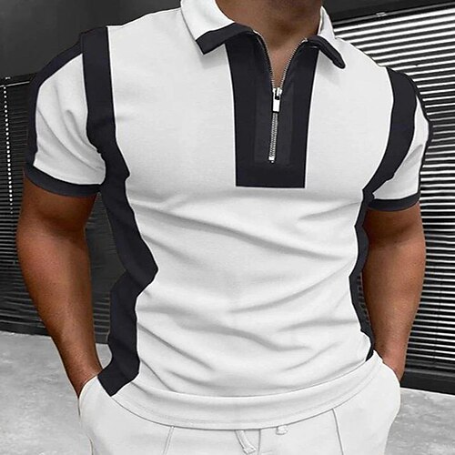 

Men's Collar Polo Shirt Golf Shirt Quarter Zip Polo Patchwork Turndown Black / White Outdoor Street Short Sleeve Zipper Clothing Apparel Fashion Breathable Comfortable / Summer / Spring / Summer