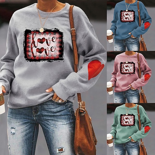 

Women's Sweatshirt Pullover Heart Text Print Casual Sports Hot Stamping Casual Streetwear Hoodies Sweatshirts Wine Red Green White