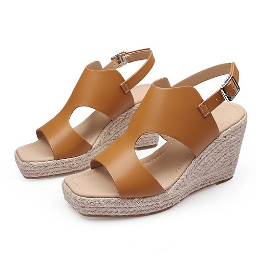 

Women's Sandals Wedge Sandals Espadrilles Wedge Heel Open Toe Elegant Casual Daily Office Faux Leather Ankle Strap Spring Summer Solid Colored Black Brown
