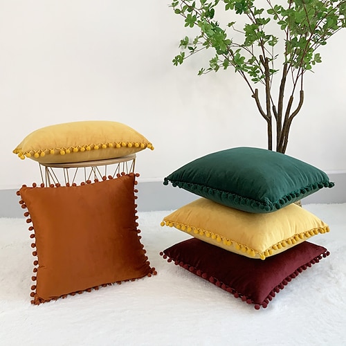 

1 pc Polyester Dutch Fleece Flat Ball Pillow Cover Solid Colored Square Zipper Traditional Classic