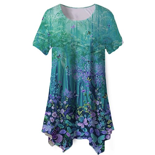 

Women's Plus Size Tops T shirt Tee Floral Print Short Sleeve Crewneck Streetwear Daily Going out Polyester Spring Summer Blue Red