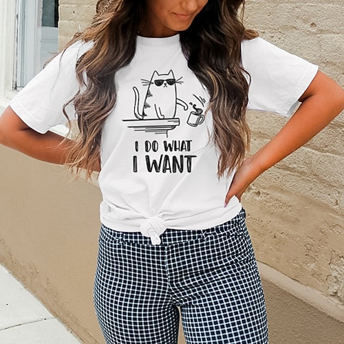 

Women's T shirt Tee Graphic Patterned Text Casual Weekend Painting T shirt Tee Short Sleeve Print Round Neck Basic Essential White Pink S
