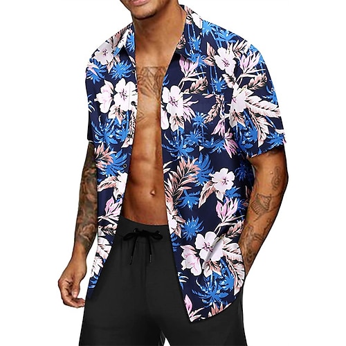 

Men's Shirt 3D Print Floral Graphic Patterned Turndown Street Daily 3D Button-Down Short Sleeve Tops Casual Fashion Breathable Comfortable Royal Blue