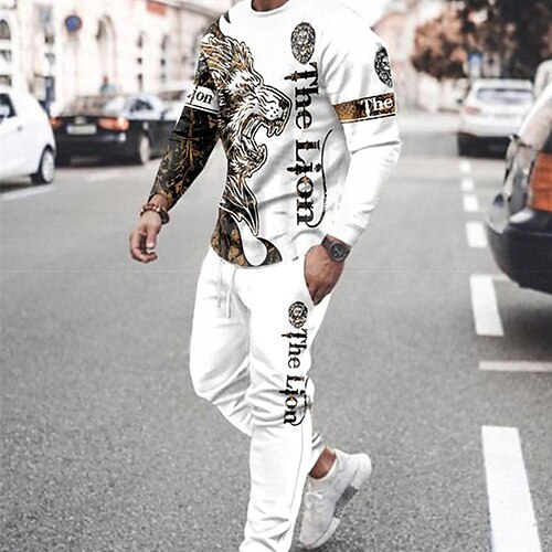 

Men's Tracksuit Hoodies Set Animal Patterned Graphic Patterned 2 Piece Print Sports Outdoor Casual Sports 3D Print Sportswear Basic Essential Hoodies Sweatshirts Green White Black