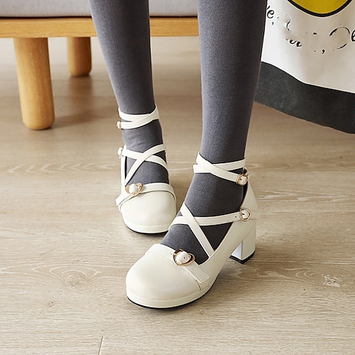 

Girls' Heels Princess Shoes School Shoes PU Flower Girl Shoes Big Kids(7years ) Party Birthday Buckle White Black Rosy Pink Fall Summer