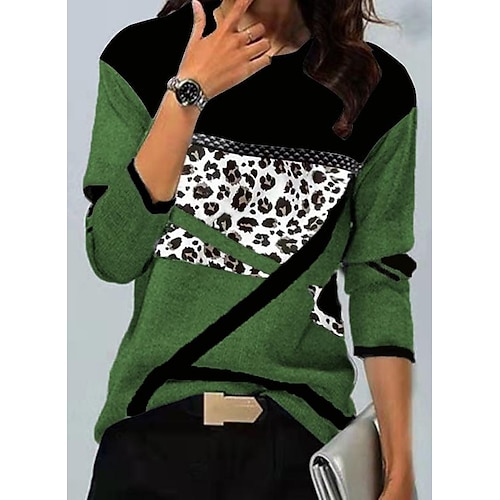 

Women's Pullover Sweater Jumper Knit Patchwork Leopard Crew Neck Stylish Casual Daily Going out Fall Winter Blue Leopard Print White leopard print S M L / Long Sleeve / Regular Fit