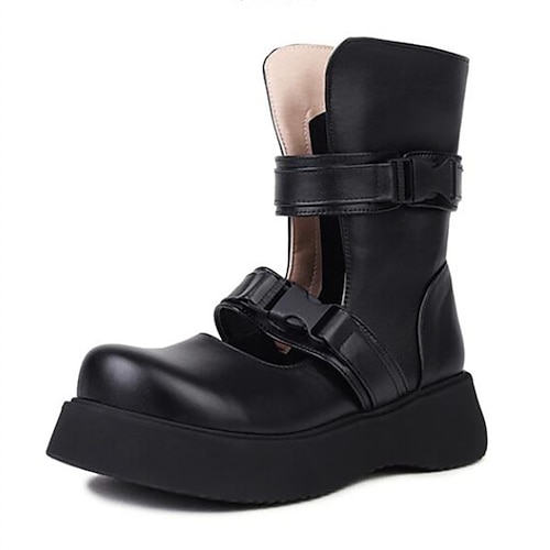 

Mujer Botas Sandalias Botas Botas de verano Diario Botines Botines Verano Tacón Bajo Dedo redondo Minimalismo Cuero PU Mocasín Color sólido Negro Blanco