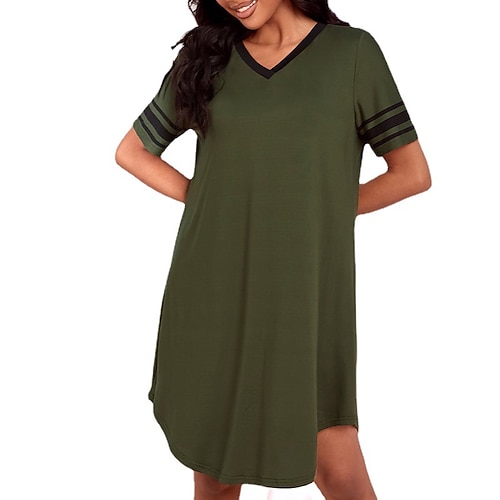 

Femme Robe casual Manche Courte Printemps Eté Ruché Couleur monochrome Col V Ample 2022 Vert Véronèse S M L XL