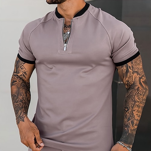 

Men's Collar Polo Shirt Golf Shirt Solid Color Turndown Camel White Black Going out Short Sleeve Clothing Apparel Sportswear Casual / Slim