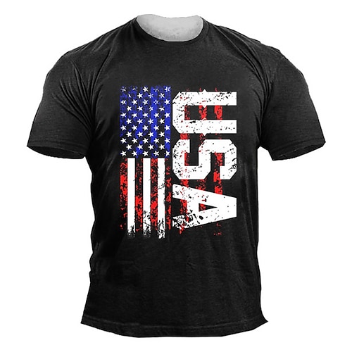 

Men's Unisex T shirt Tee 3D Print Graphic Patterned National Flag Letter Crew Neck Street Daily Print Short Sleeve Tops Designer Casual Vintage Big and Tall Black Army Green Dark Gray / Summer