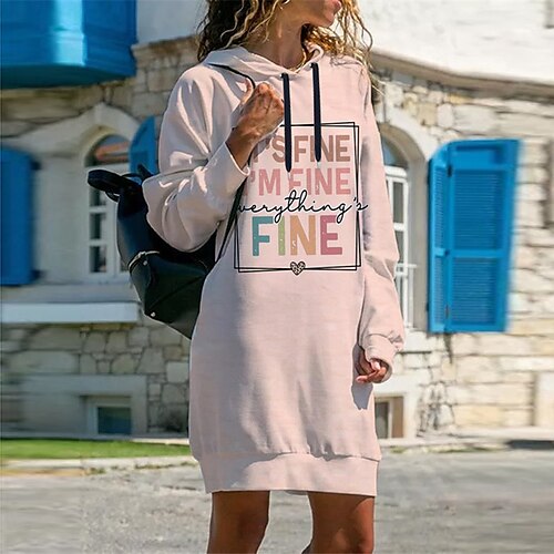 

Women's Shift Dress Short Mini Dress Pink Long Sleeve Fall Letter Print Fall Spring Hooded Casual 2022 S M L XL XXL 3XL