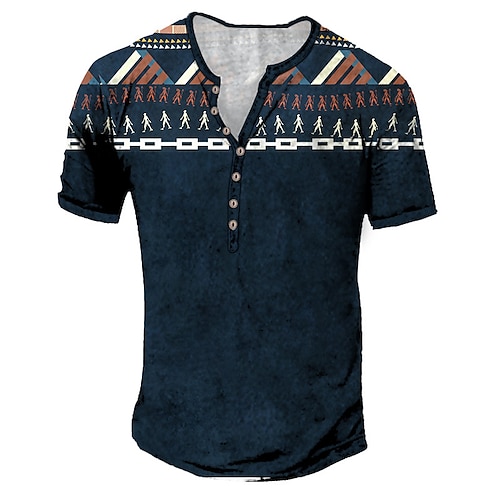 

Men's Henley Shirt T shirt Tee 3D Print Graphic Patterned Henley Street Daily Button-Down Print Short Sleeve Tops Basic Casual Fashion Comfortable Navy Blue