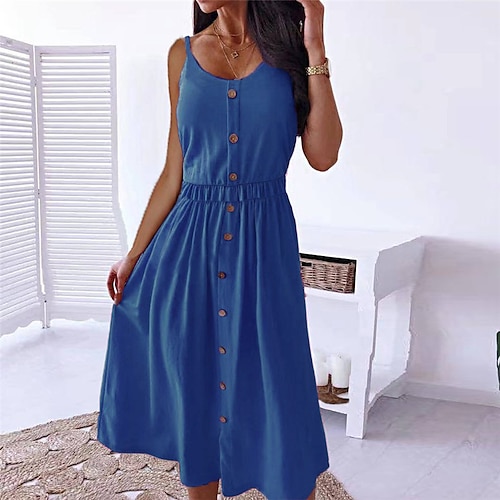 

Women's Loungewear Dress Nighty Pure Color Simple Comfort Home Daily Cotton Straps Sleeveless Spring Summer Black Blue