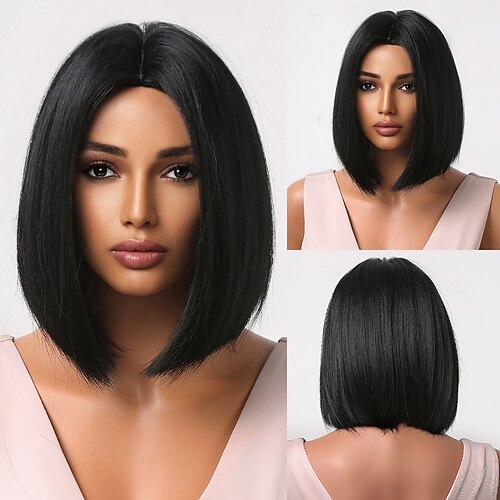 

HAIRCUBE Short Middle Part Straight Black Wigs for Women Daily