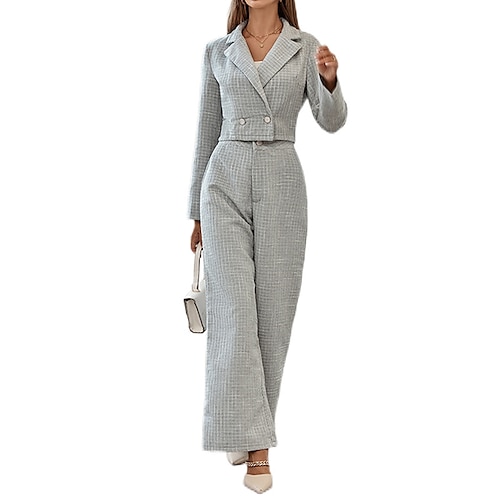 

Women's Suits Street Daily Going out Spring Fall Regular Coat Regular Fit Thermal Warm Breathable Streetwear Casual Jacket Long Sleeve Solid Color Pocket Light gray