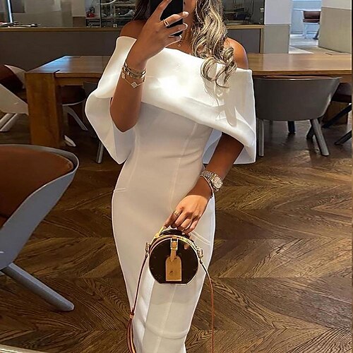 

Women's Party Knee Length Dress Short Sleeve Print Print Fall Winter One Shoulder Party Elegant Party 2022 Dress
