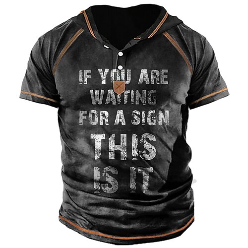 

Men's Unisex T shirt Tee 3D Print Graphic Prints Letter Hooded Street Daily Button-Down Print Short Sleeve Tops Designer Casual Big and Tall Papa T Shirts Black Army Green Brown / Summer / Summer