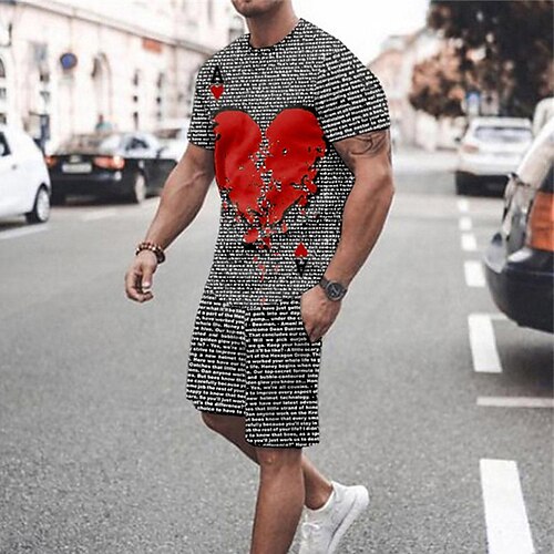 

Men's T-shirt Suits Tennis Shirt Graphic Geometric Crew Neck Red Gray White Black 3D Print Street Daily Short Sleeve Print Clothing Apparel 2pcs Basic Fashion Lightweight Casual / Summer / Spring