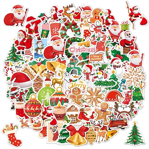 

200pcs Santa Claus Christmas Tree Christmas Bell Stickers for School Office Business Waterproof Self-adhesive Aesthetic for Women Men Girls